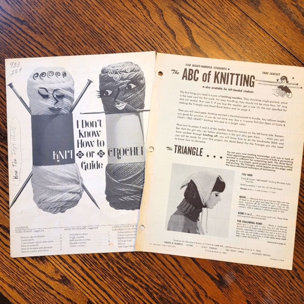 Vintage knitting and crochet instruction booklet and patterns